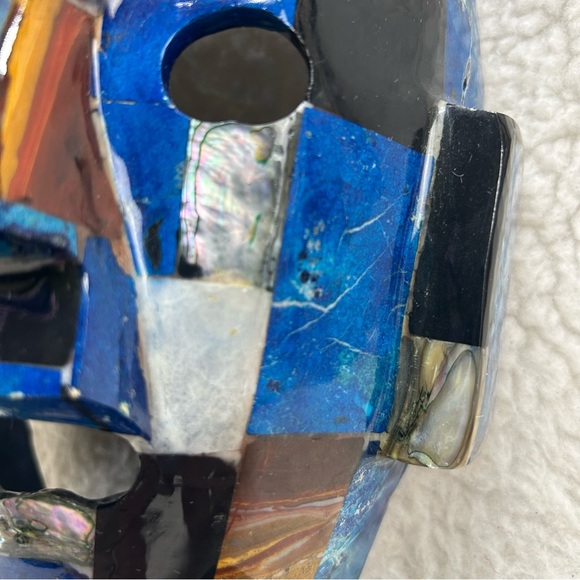 Oaxaca Mayan Aztec mosaic lapis black brown abalone burial decor mask stands 8.5 - Picture 6 of 14